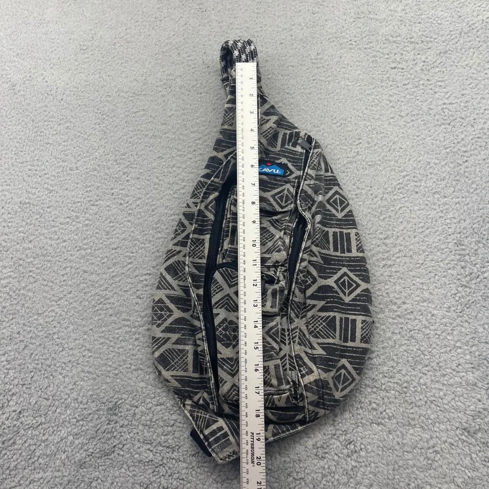 Kavu Rope Bag Gray Black Geometric Tribal Canvas Sling Backpack Unisex Crossbody